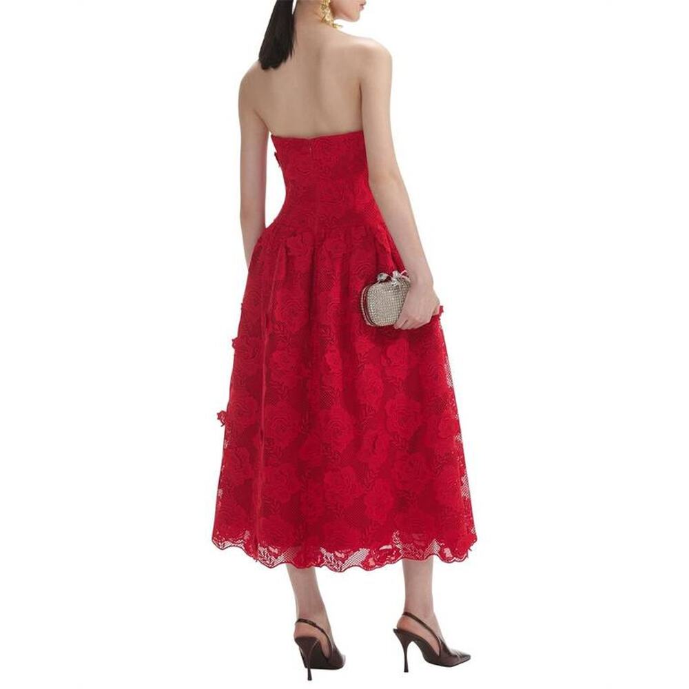 Self Portrait Bandeau Lace Midi Dress in Red US 8 - Picture 2 of 2